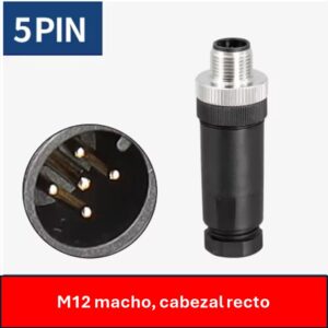 conector m12 cabezal recto, macho, bornes atornillados, impermeable.